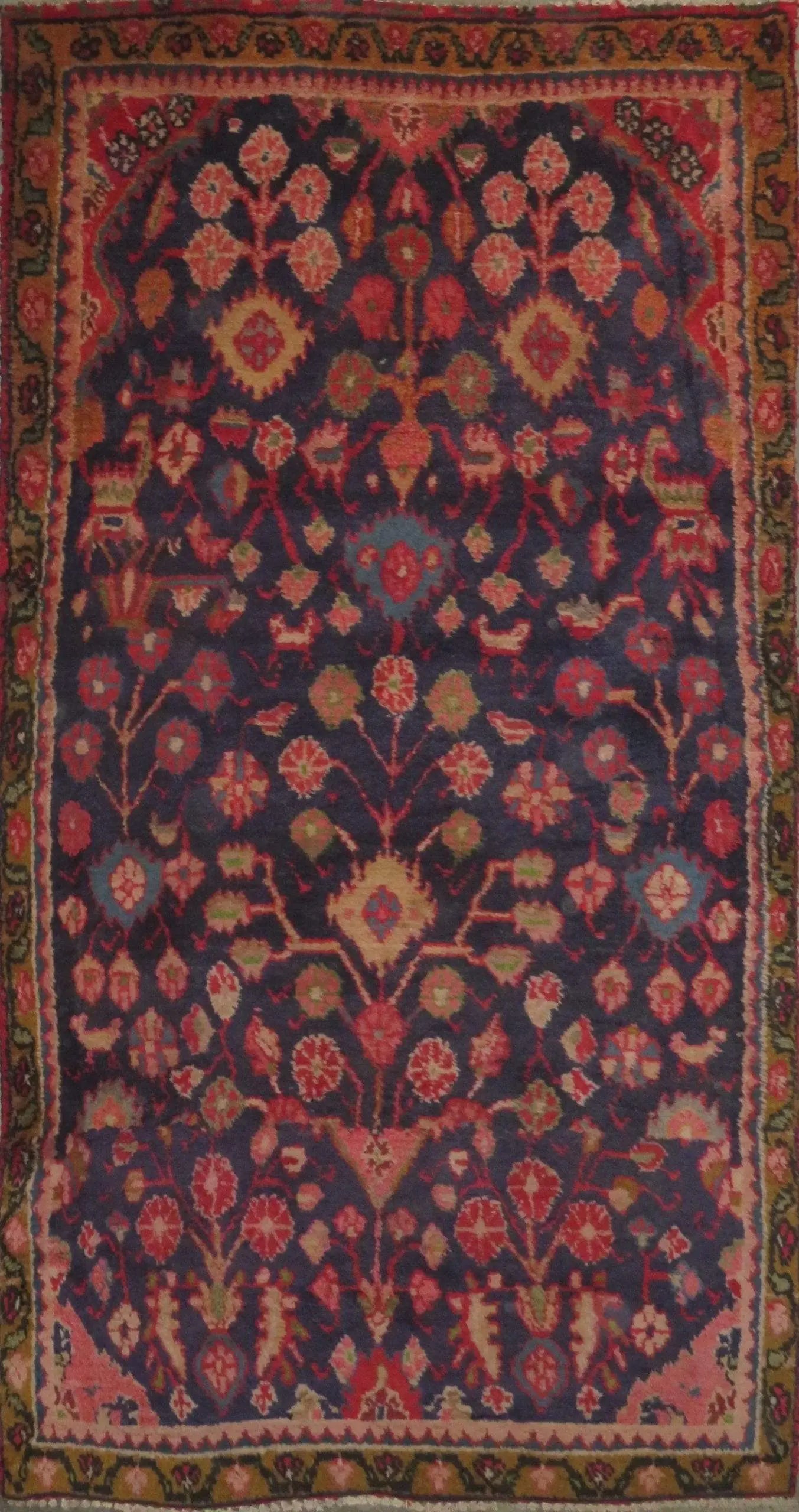 One Of The Kind Hand-Knotted Persian Wool Rug _ Luxurious Vintage Design, 7'1" x 3'7", Artisan Crafted
